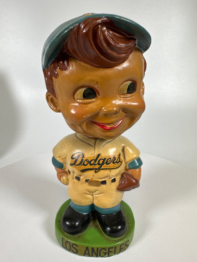 1962 LOS ANGELES DODGERS green base & hair swirl,  Vtg Bobblehead Nodder,  Japan